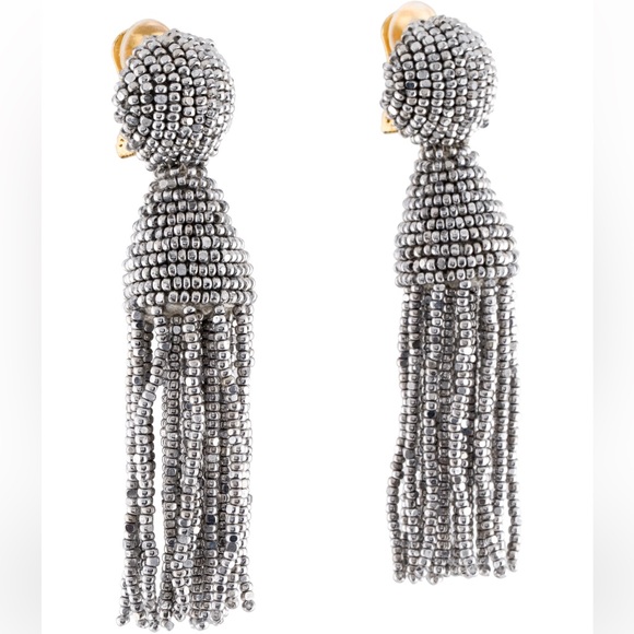 Oscar De La Renta Beaded Tassel Clip-On Drop Earrings - Picture 3 of 8